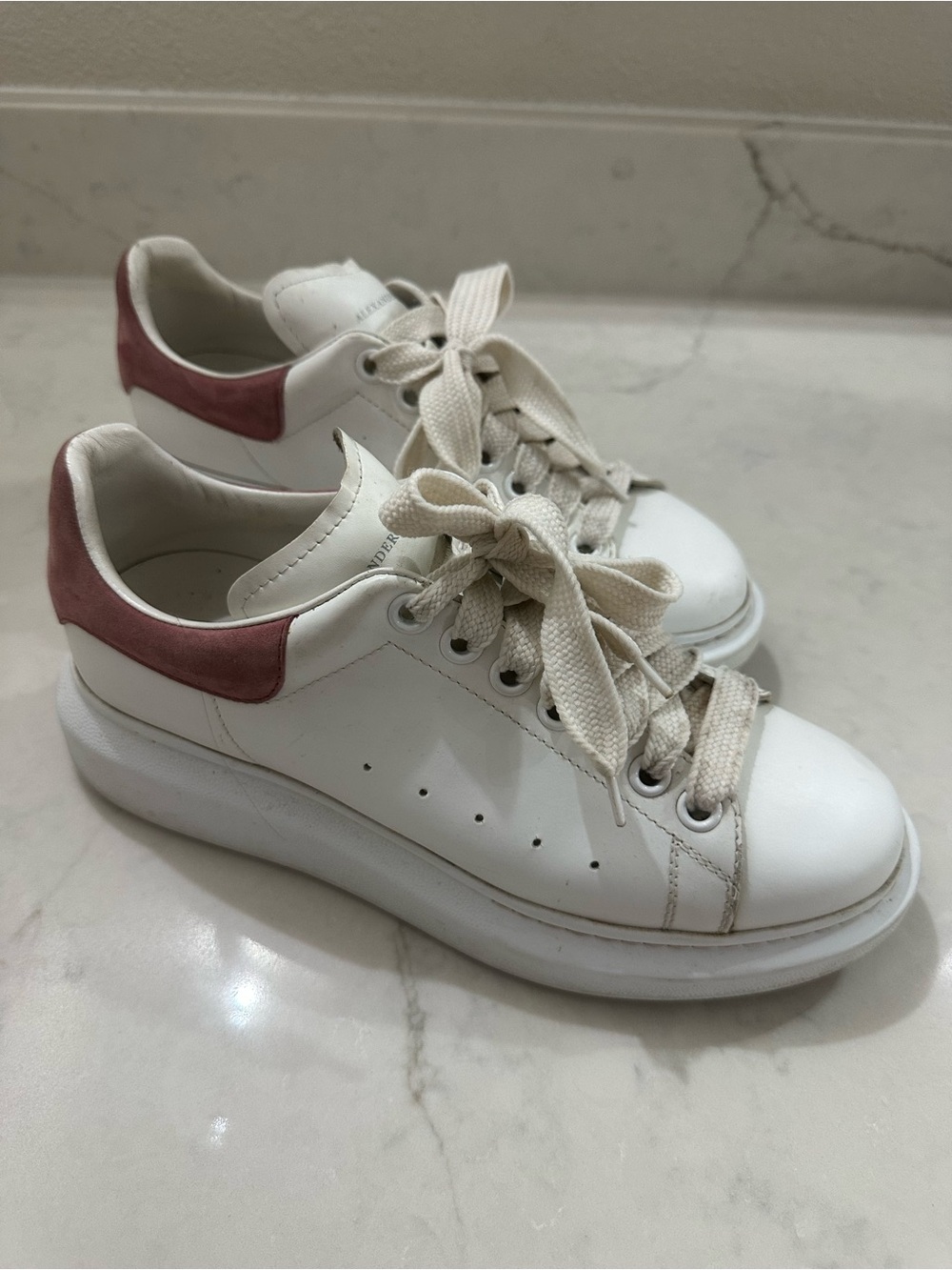 Alexander McQueen White Leather Sneakers with Rose Heel Size 39
